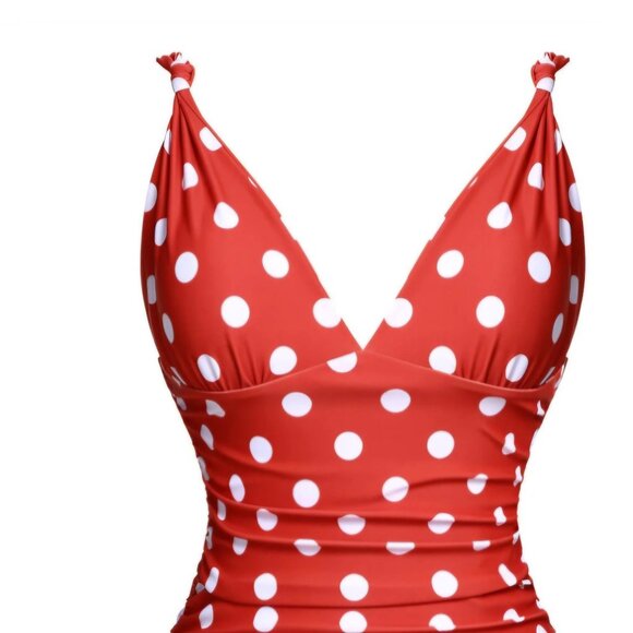 1940's Red Polka Dot Ruched Swim Suit - Picture 2 of 2